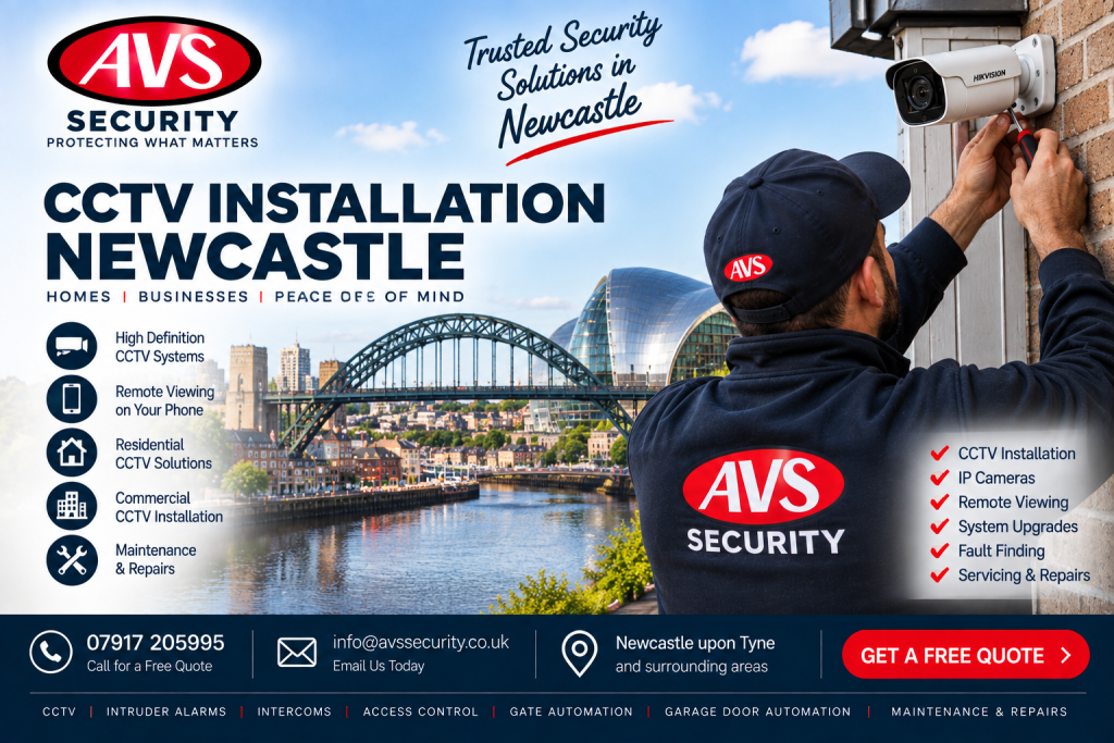 CCTV installation in Newcastle by AVS Security engineer