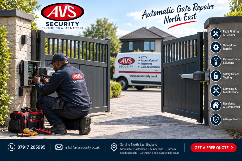 Automatic Gate Repairs North East by AVS Security engineer