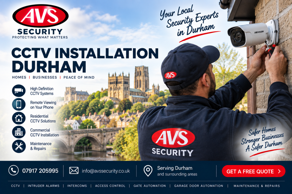 CCTV installation in Durham by AVS Security engineer