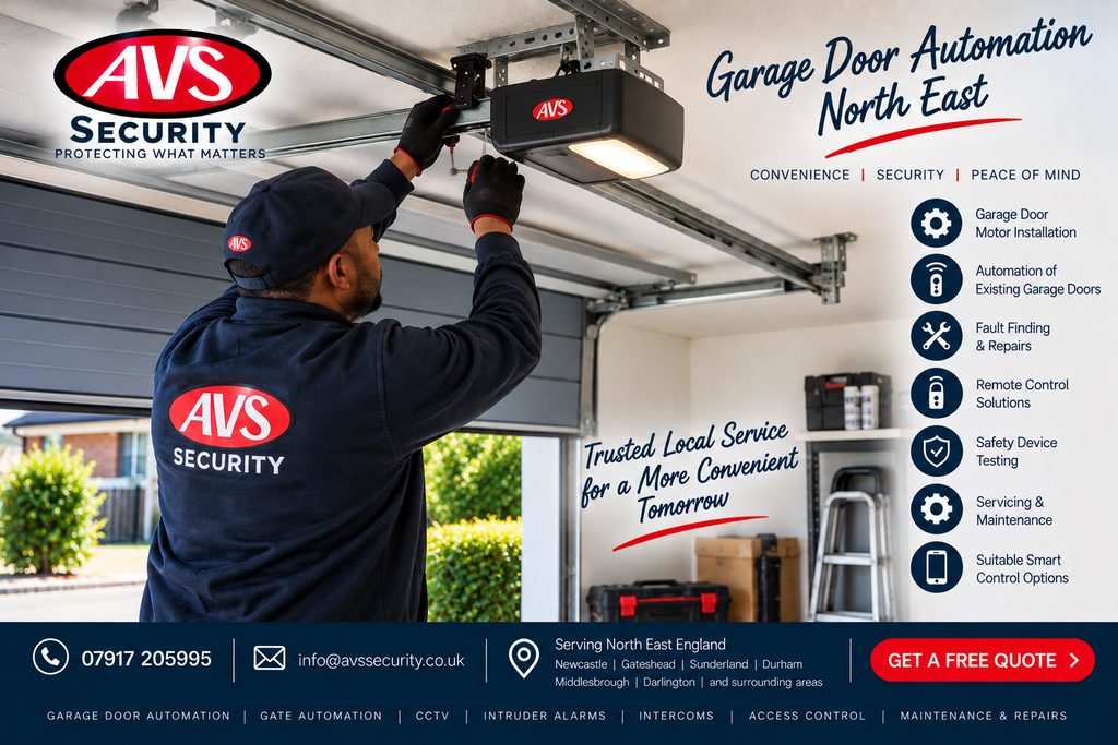 Garage door motor installation by AVS Security in North East England
