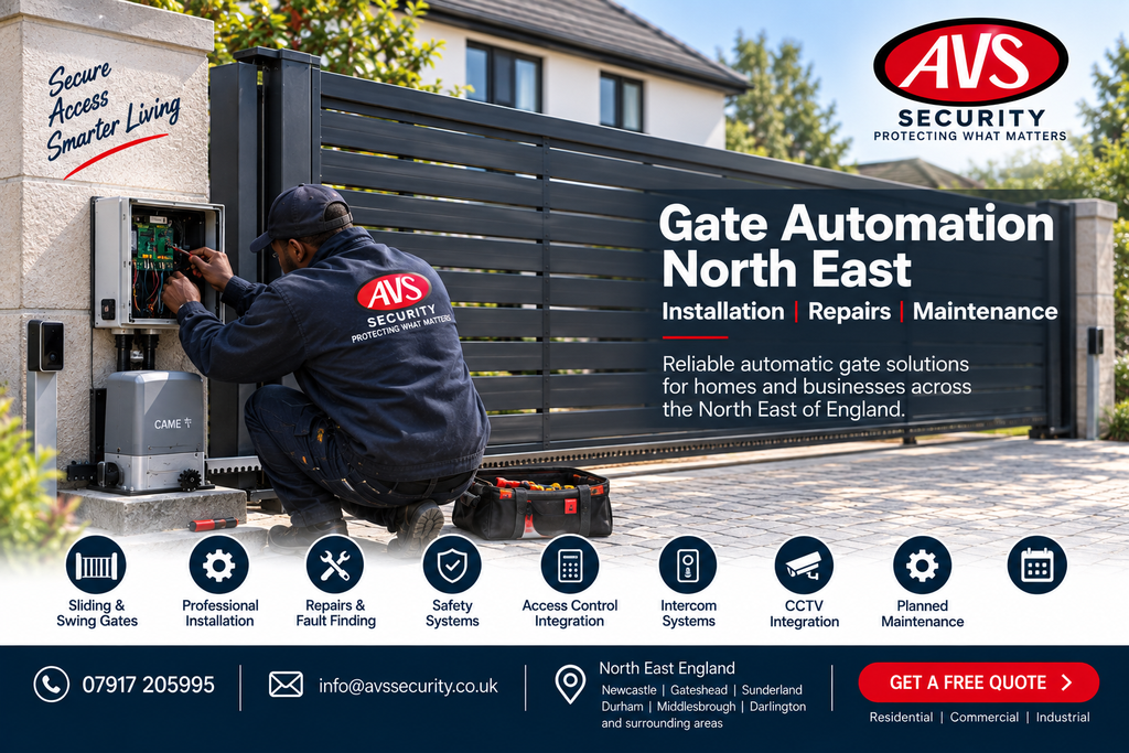 Gate motor repairs and maintenance by AVS Security in North East England